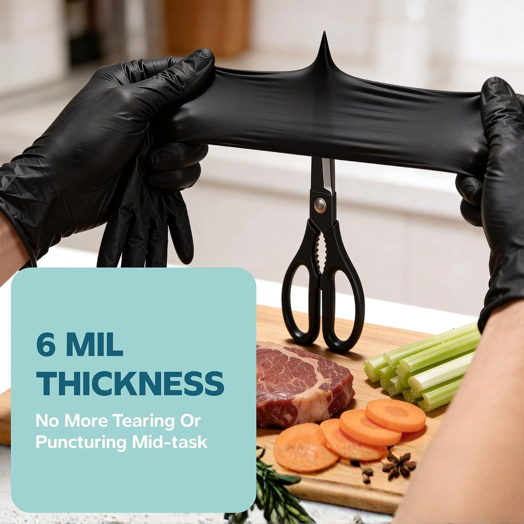 Greenhaus Gardening Heavy-Duty Black Nitrile Gloves, 6 Mil, Latex-Free, 100 Count