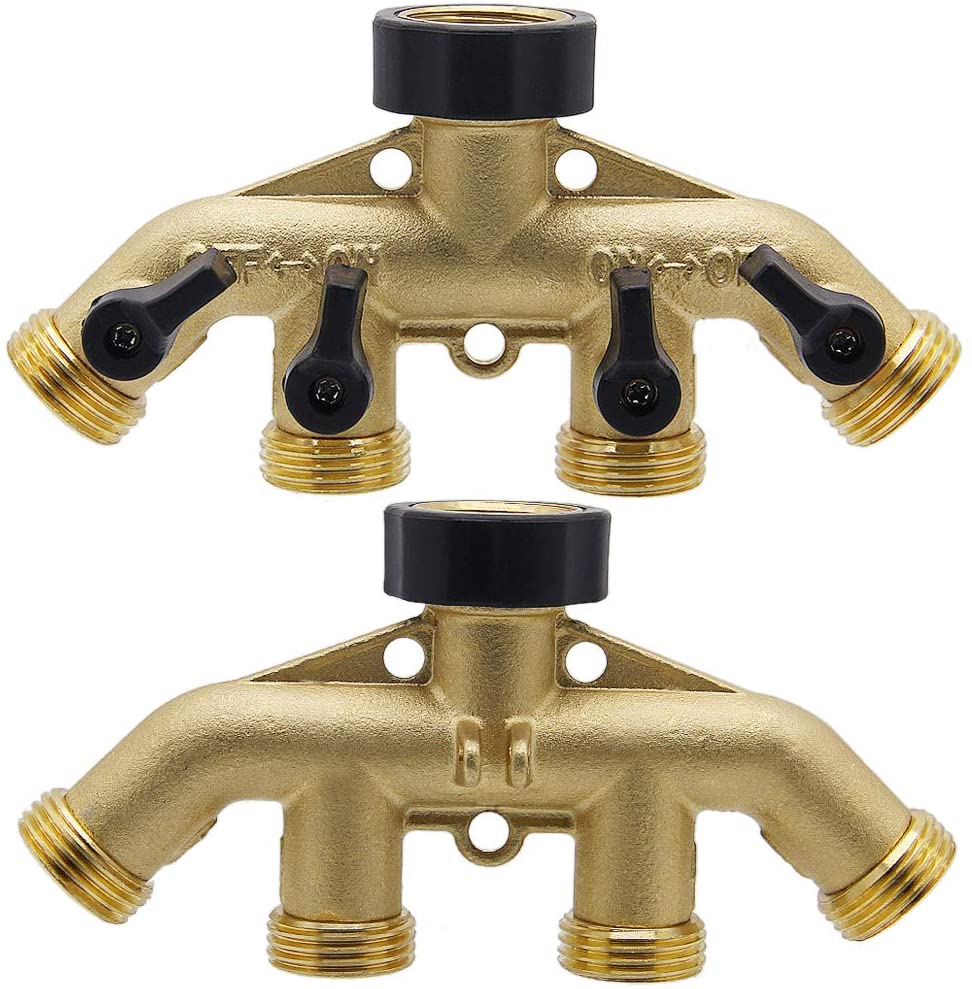 Greenhaus Gardening Brass Hose Connector Splitter with Shutoff Valves