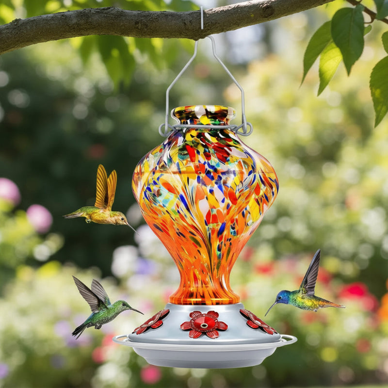 GreenHaus Gardening Hand Blown Glass Hummingbird Feeder