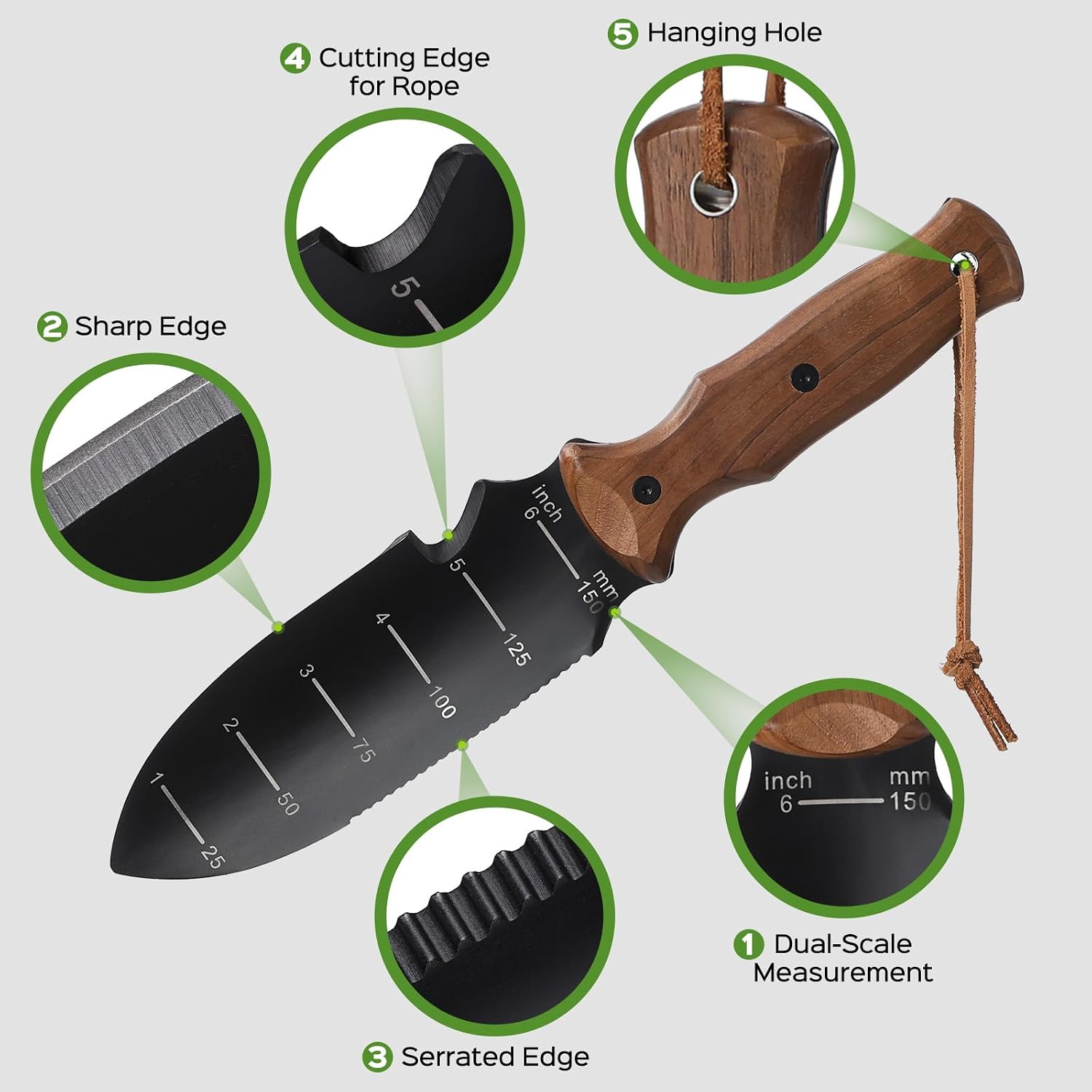 Greenhaus Gardening Premium Hori Hori Garden Knife with Stainless Steel Blade & Protective Sheath