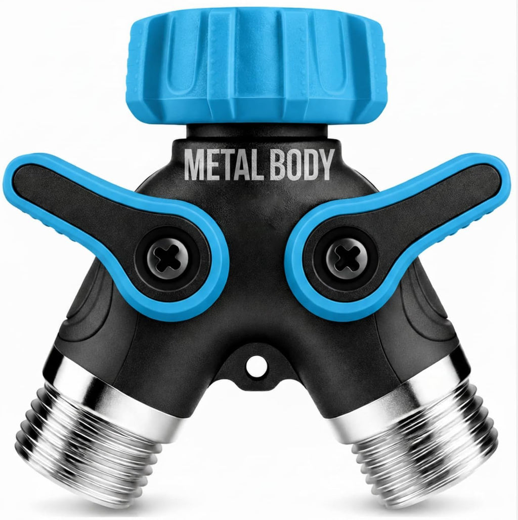 Greenhaus Gardening Heavy Duty 2-Way Garden Hose Splitter with Dual Shut-Off Valves