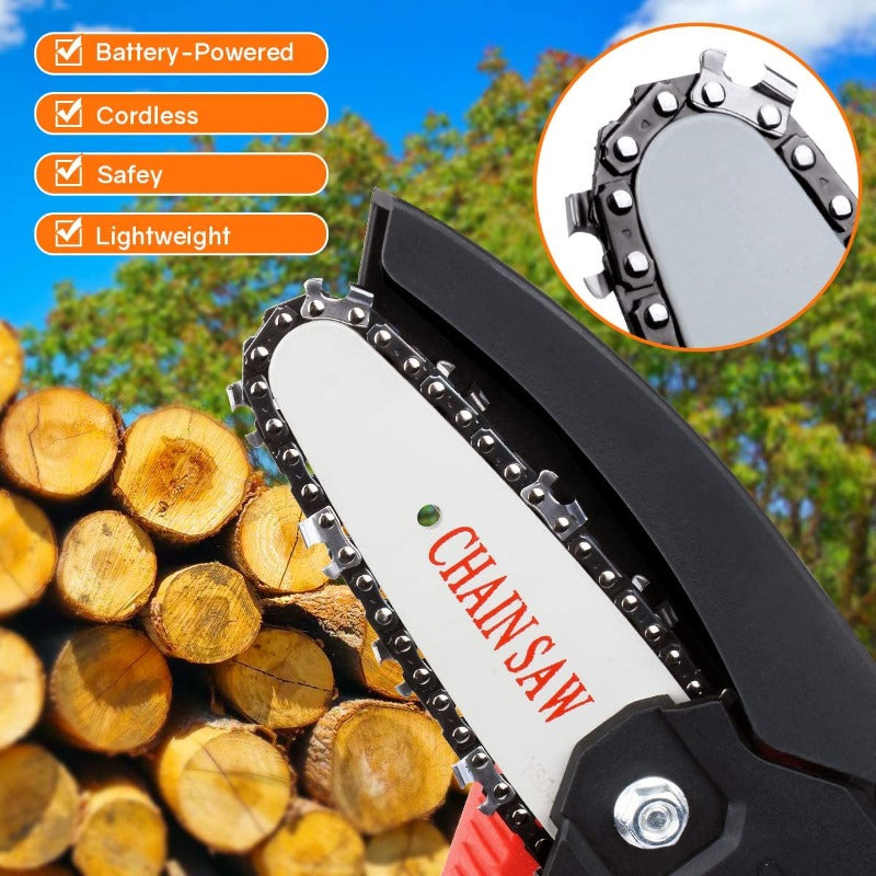 Greenhaus Gardening Handheld Mini Chainsaw for Tree Pruning and Wood Cutting