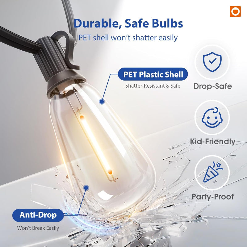 Greenhaus Gardening Outdoor Hanging String Lights with Shatterproof Bulbs