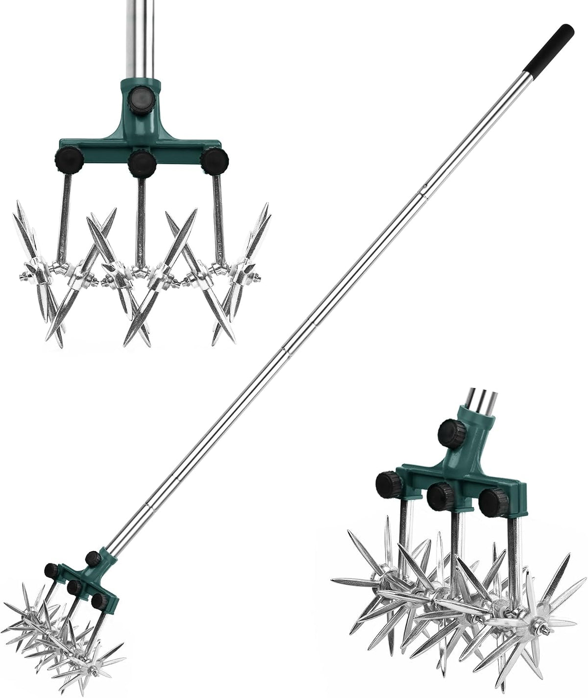 Greenhaus Gardening 57-Inch Rotary Cultivator with Adjustable Handle and Interchangeable Wheels