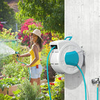 Greenhaus Gardening 100 ft Retractable Hose Reel with Auto Lock & 9-Pattern Nozzle
