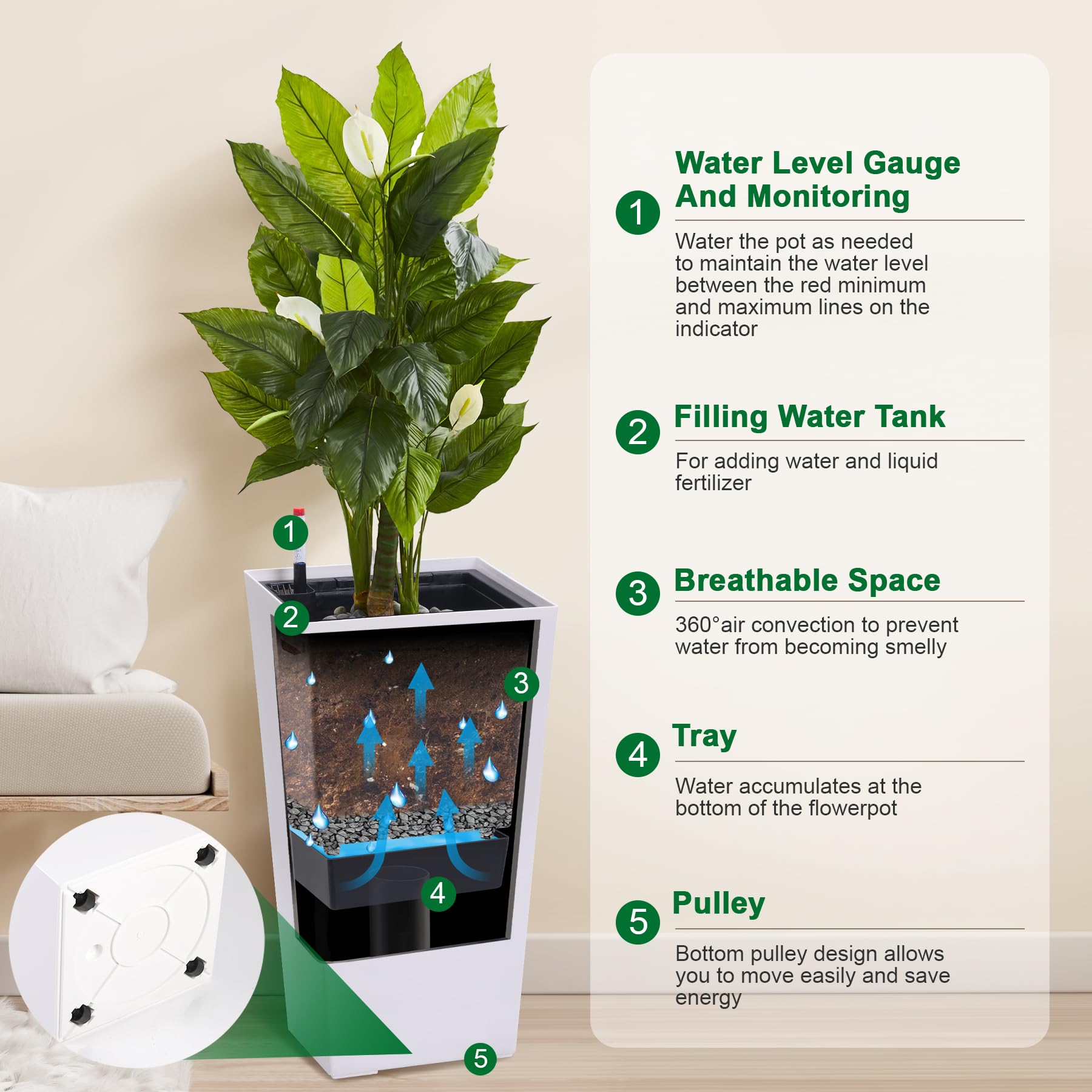 Greenhaus Gardening 30-Inch Indoor Outdoor Planter Set with Inner Buckets