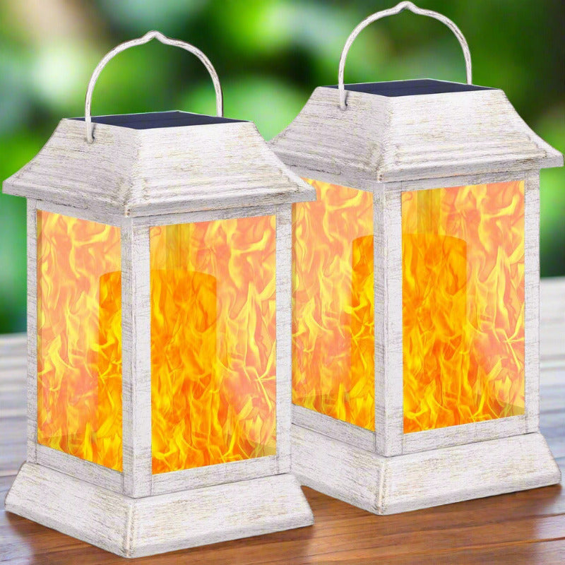Greenhaus Gardening Solar Flame Lights with Metal Housing 2-Pack