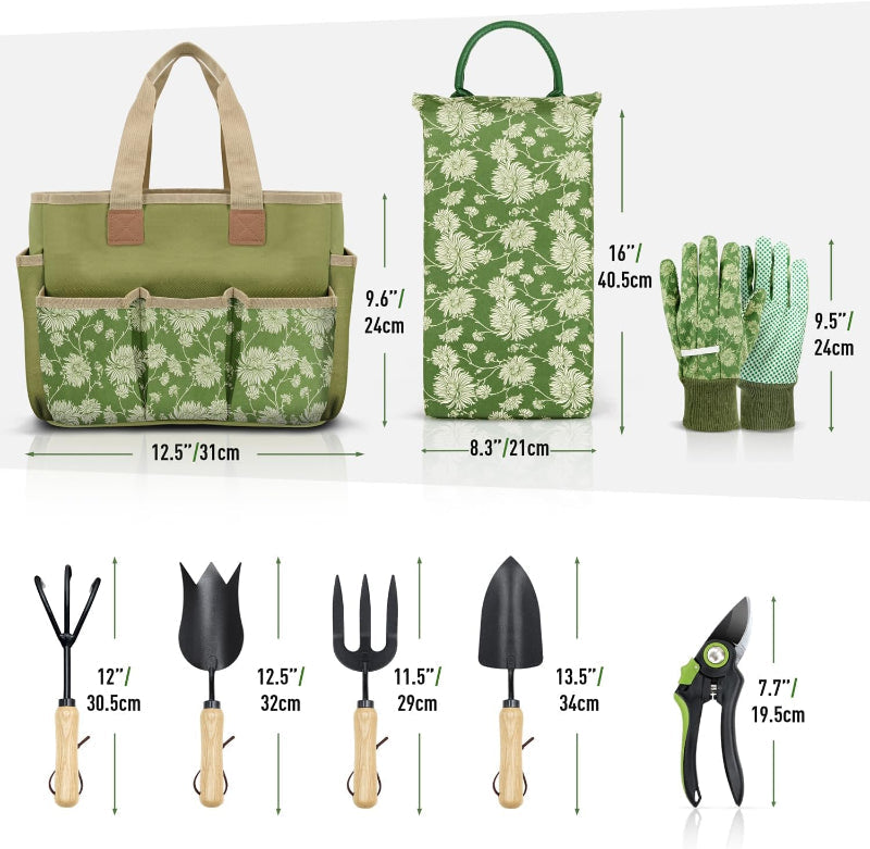 Greenhaus Gardening Garden Tools Set with Kneeling Pad and Gloves