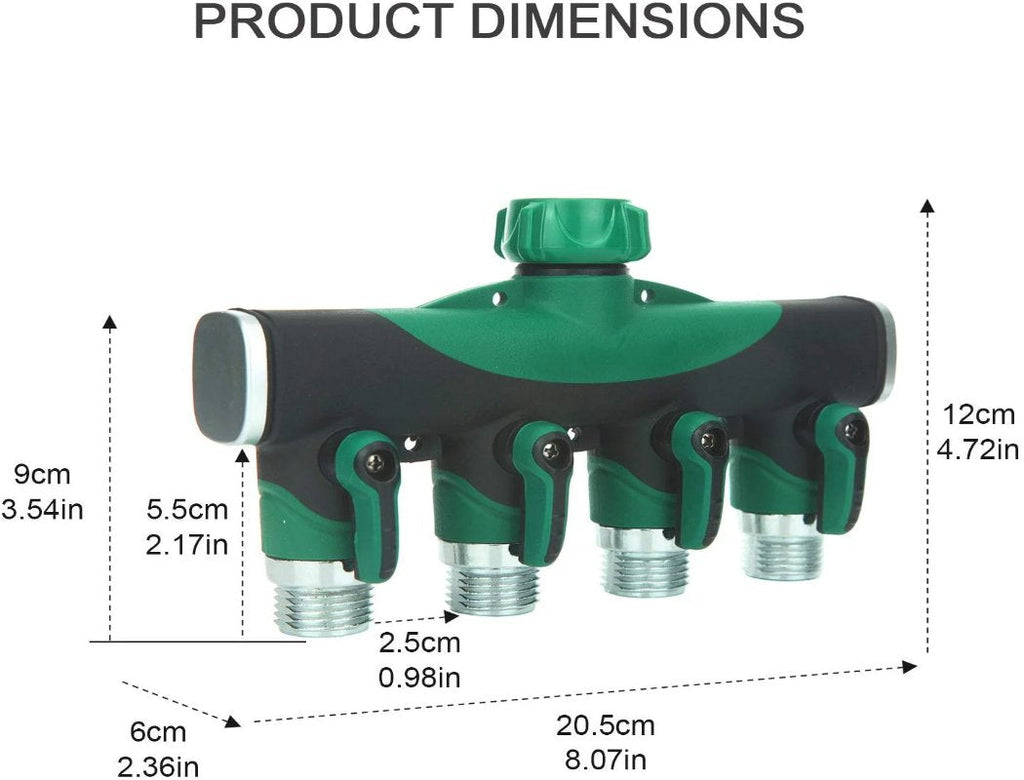 Greenhaus Gardening Outdoor Hose Splitter with Smooth Flow Control Handles