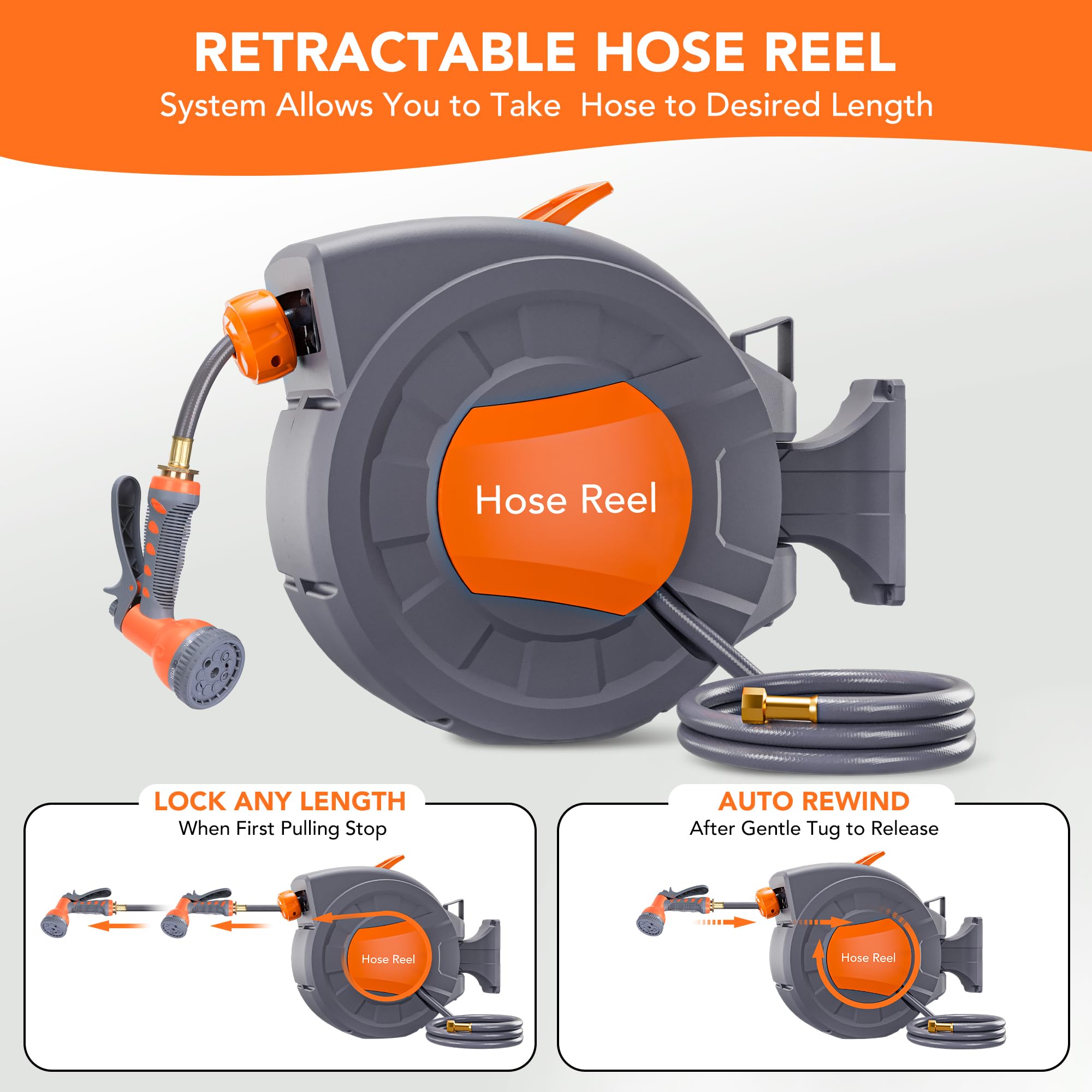 Greenhaus Gardening 72 ft Retractable Garden Hose with Swivel Bracket