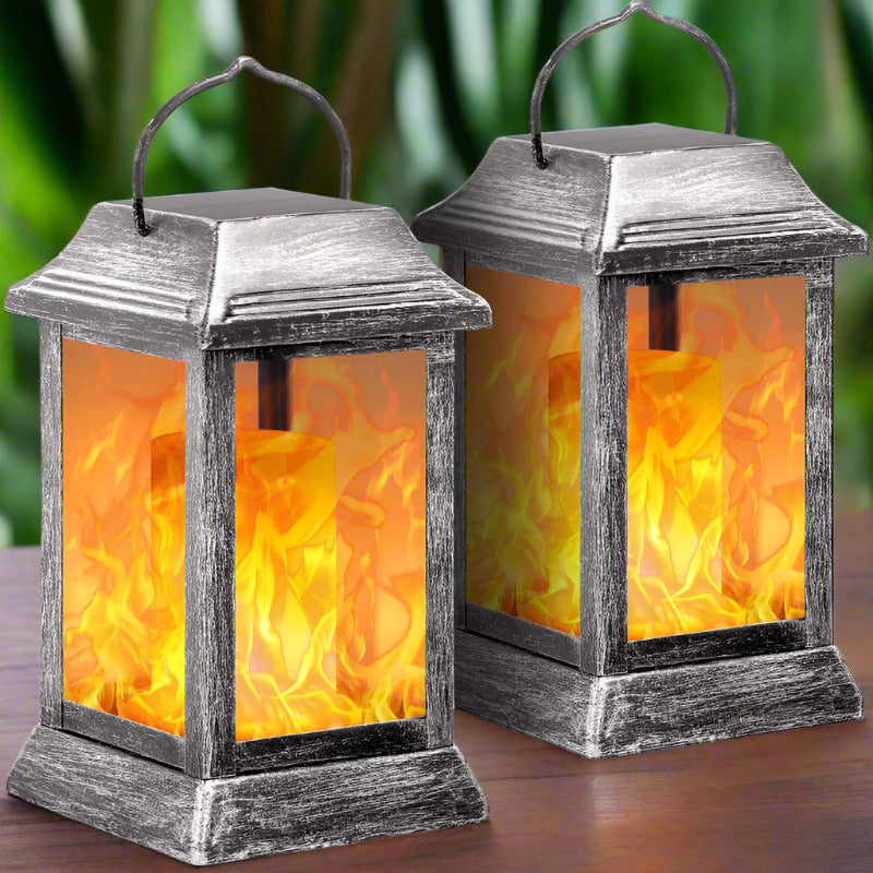 Greenhaus Gardening Solar Flame Lights with Metal Housing 2-Pack