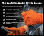 Greenhaus Gardening Industrial Orange Nitrile Gloves with Raised Diamond Grip, 8 Mil