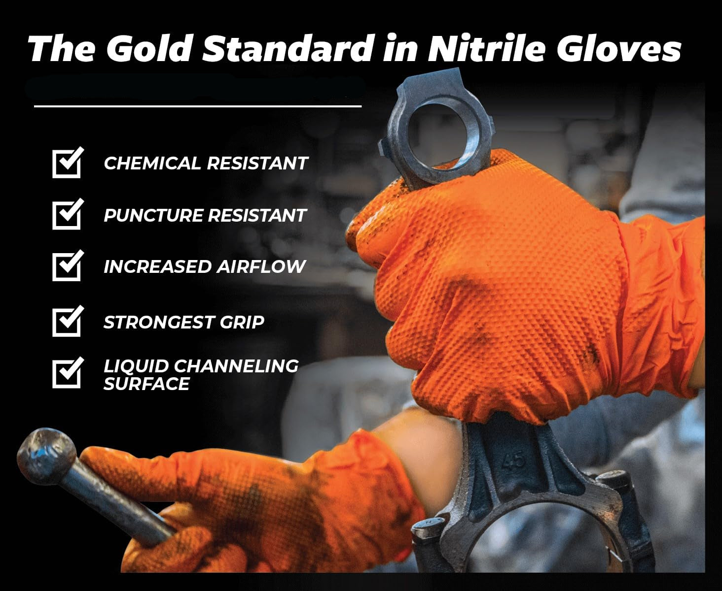 Greenhaus Gardening Industrial Orange Nitrile Gloves with Raised Diamond Grip, 8 Mil