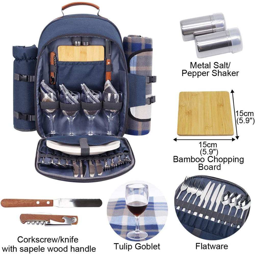 Greenhaus Gardening Deluxe Picnic Backpack Set for 4 People