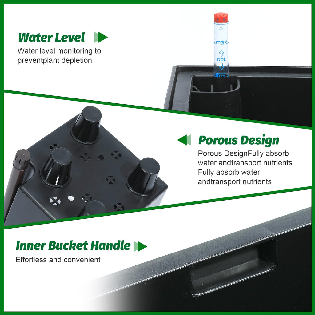 Greenhaus Gardening 21.6 in Self-Watering Rectangular Planters Set of 2 with Water Level Monitor