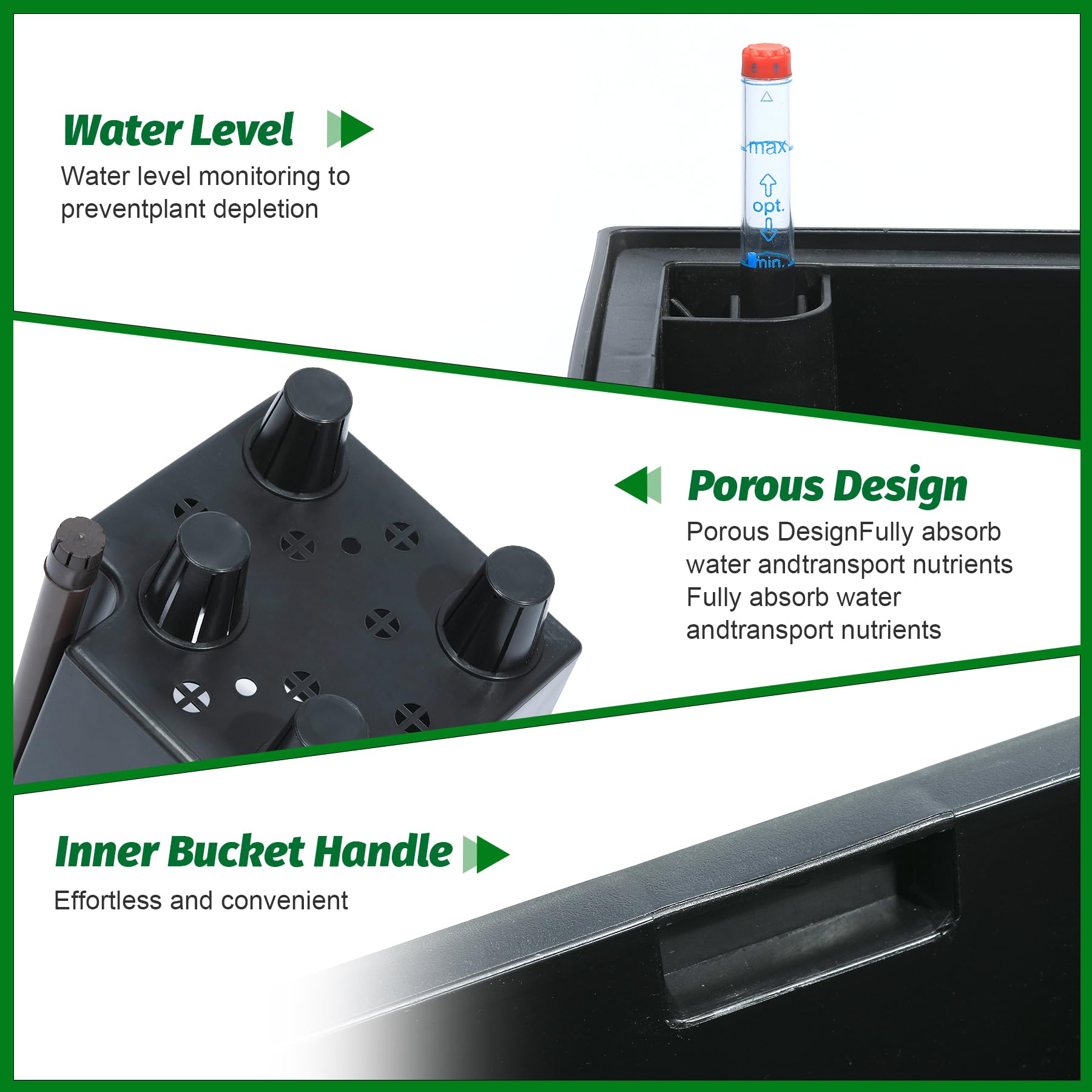 Greenhaus Gardening 21.6 in Self-Watering Rectangular Planters Set of 2 with Water Level Monitor