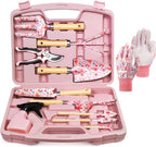 Greenhaus Gardening Premium 12-Piece Floral Garden Tool Set with Hard Carry Case and Wooden Handles
