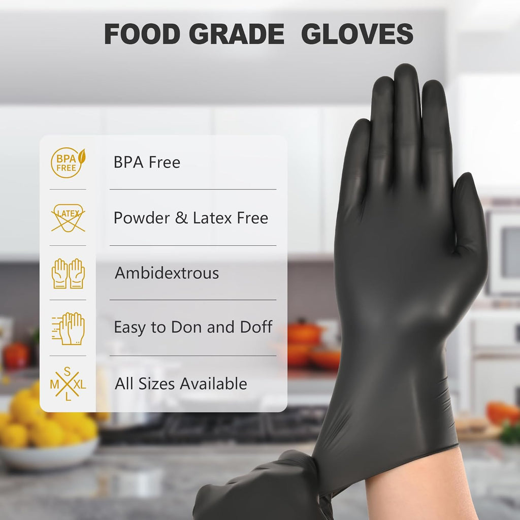 Greenhaus Gardening Black Disposable Vinyl Gloves, Food Grade, Latex-Free & Powder-Free
