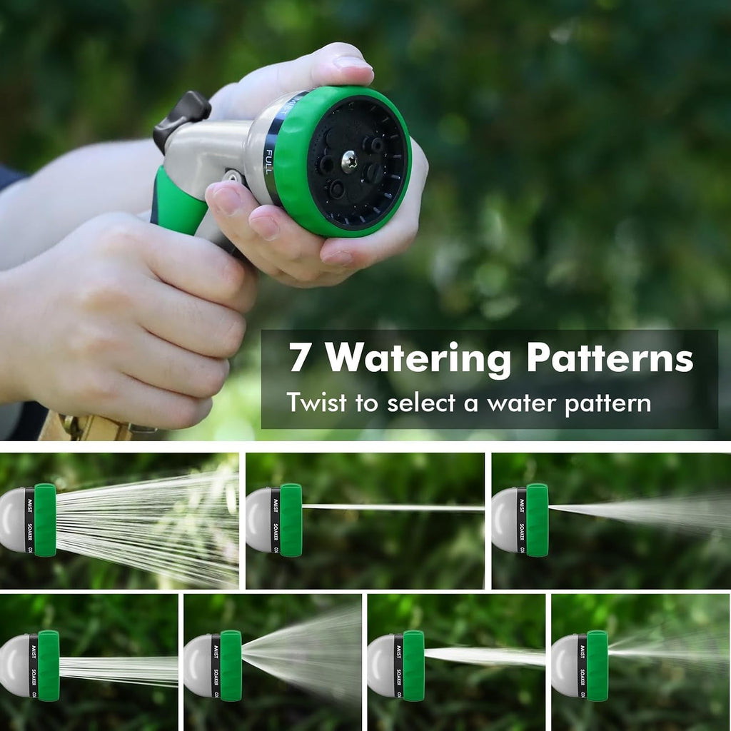 Greenhaus Gardening Heavy-Duty Metal Garden Hose Nozzle with 7 Spray Patterns