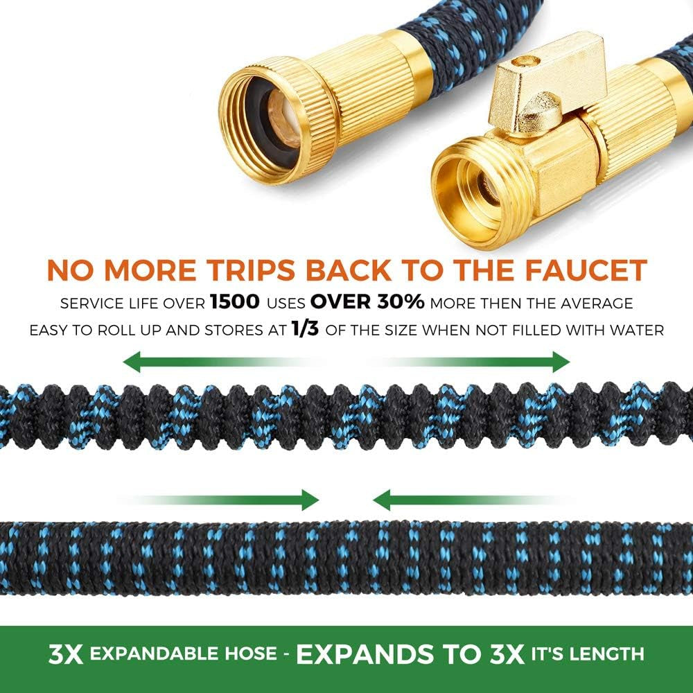 Greenhaus Gardening Expandable Garden Hose with 8-Pattern Spray Nozzle and Brass Fittings