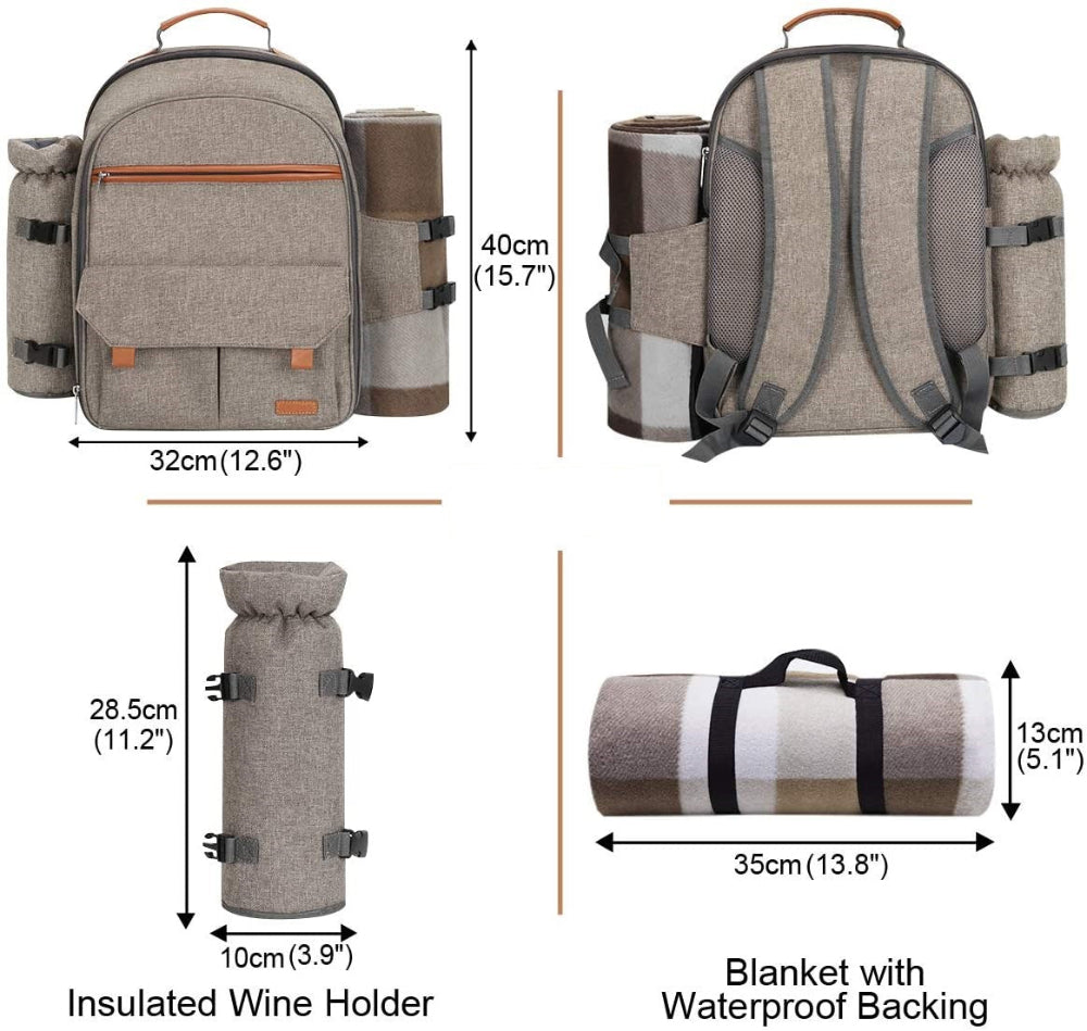 Greenhaus Gardening Deluxe Picnic Backpack Set for 4 People