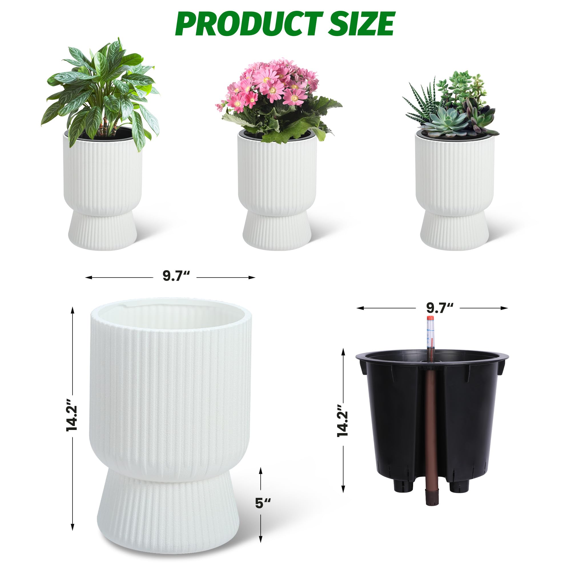 Greenhaus Gardening 14-Inch Modern Planters for Indoor and Outdoor Use