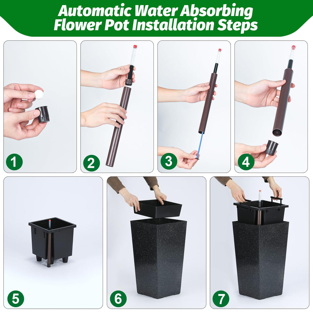 Greenhaus Gardening 21.6 in Self-Watering Rectangular Planters Set of 2 with Water Level Monitor