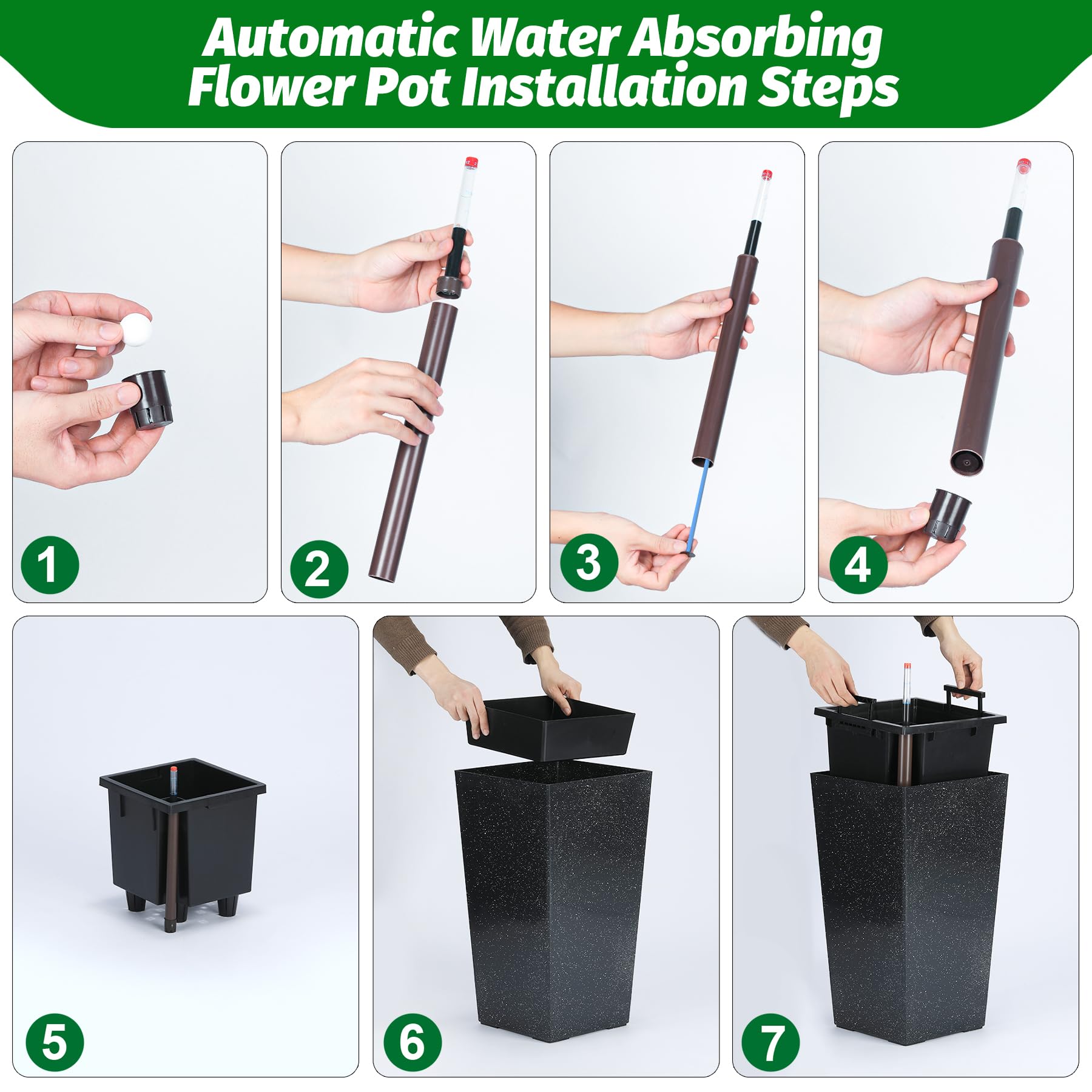 Greenhaus Gardening 21.6 in Self-Watering Rectangular Planters Set of 2 with Water Level Monitor