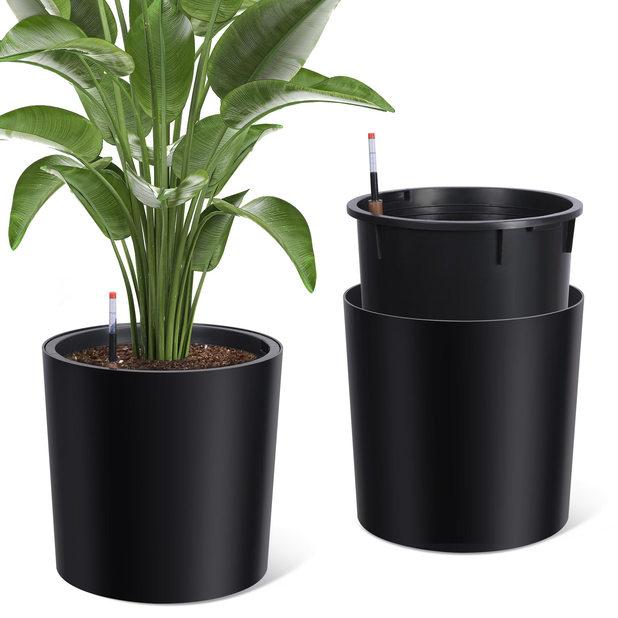 Greenhaus Gardening 20-Inch Self-Watering Round Planters Set of 2