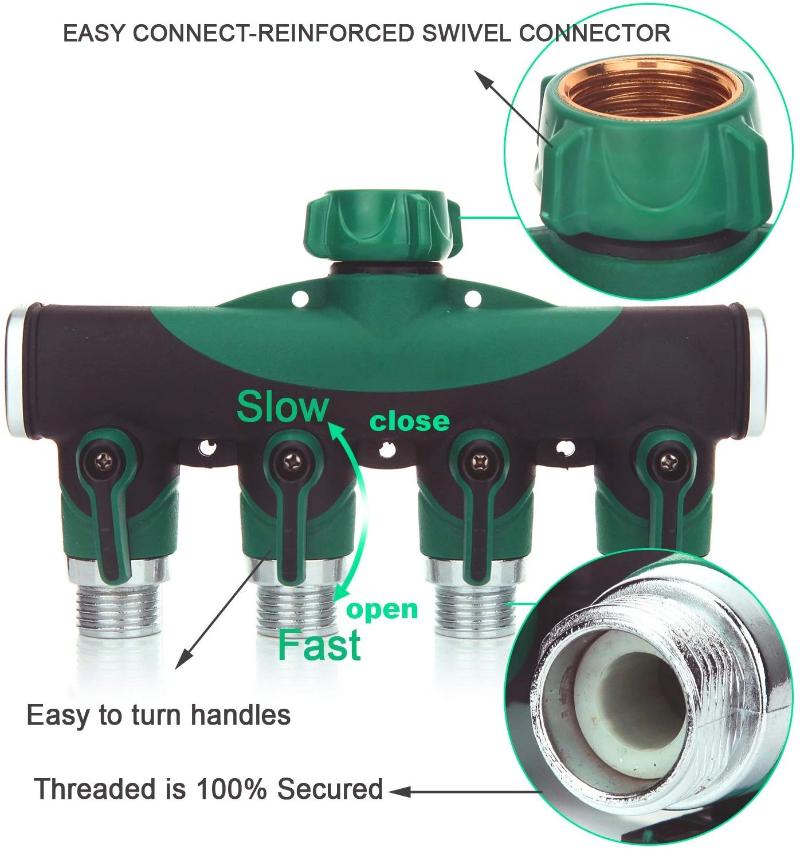 Greenhaus Gardening Outdoor Hose Splitter with Smooth Flow Control Handles