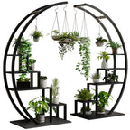 Greenhaus Gardening 5-Tier Curved Metal Plant Stand with 6 Hooks