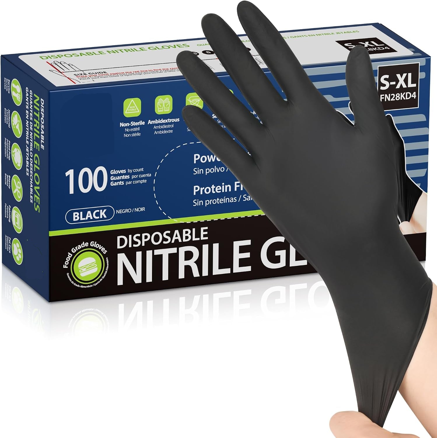 Greenhaus Gardening Black Nitrile Disposable Gloves, Food Safe, Latex-Free & Powder-Free
