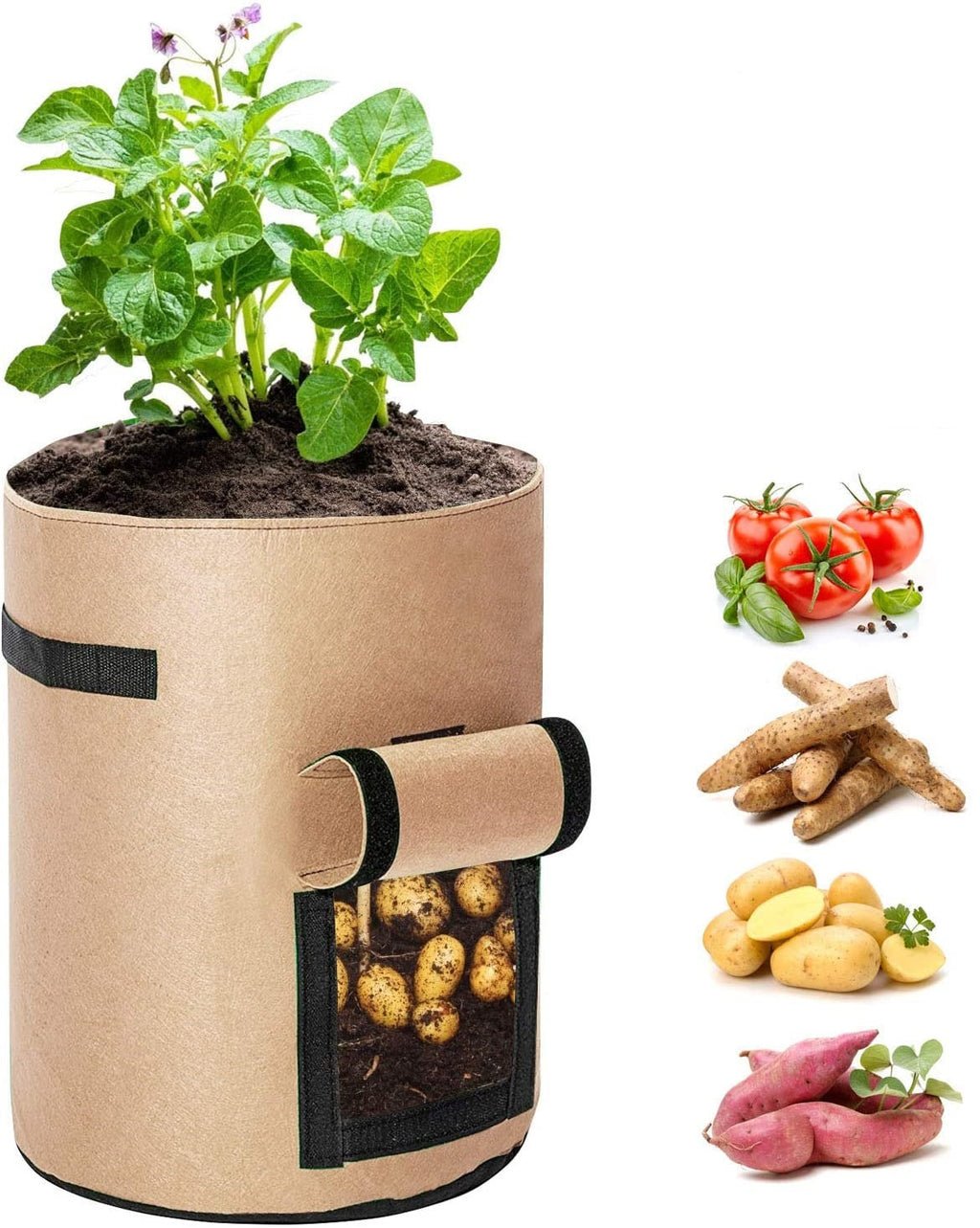 Greenhaus Gardening Double-Layer Beige Fabric Grow Bags with Handles