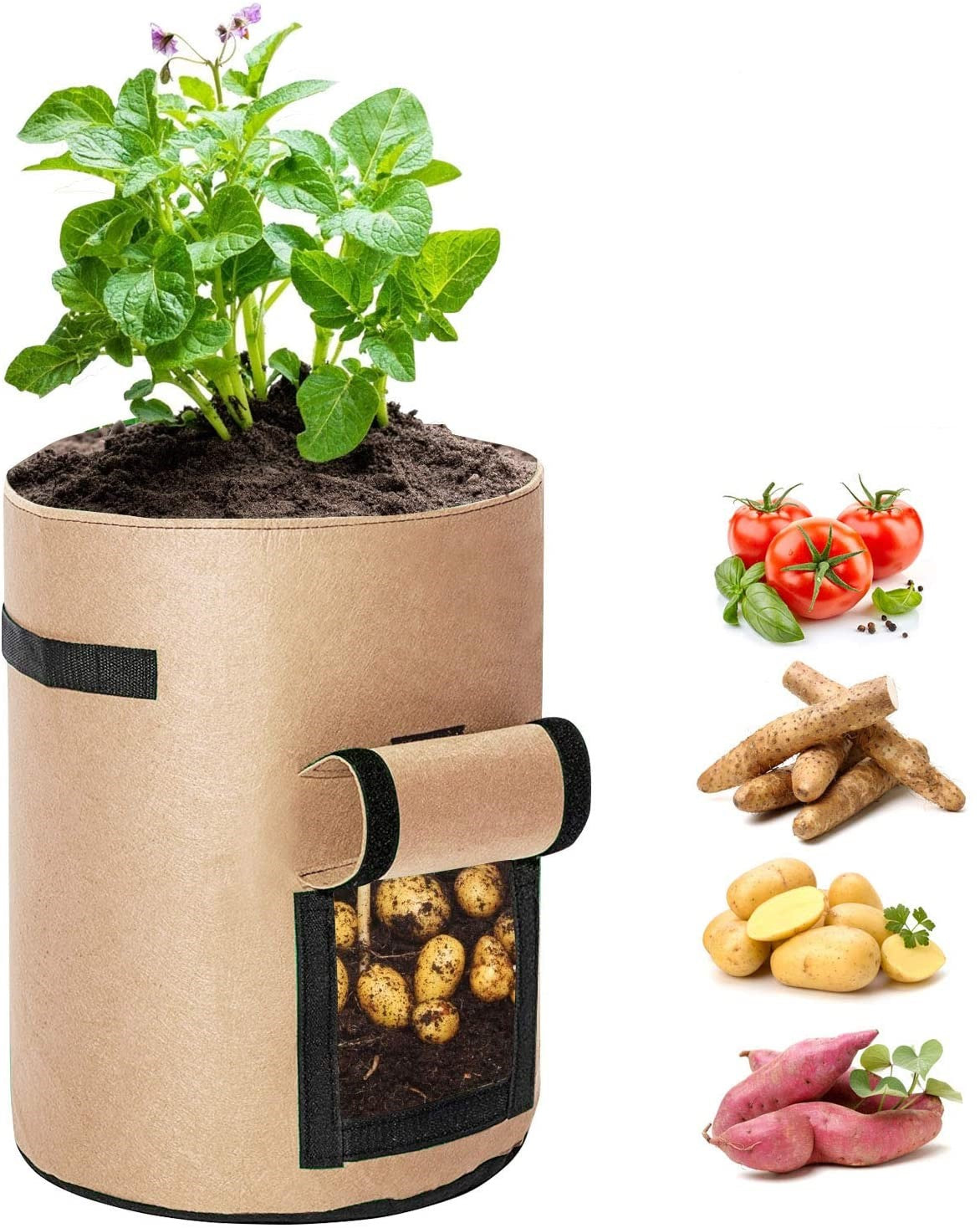 Greenhaus Gardening Double-Layer Beige Fabric Grow Bags with Handles