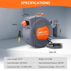Greenhaus Gardening 50 ft Retractable Air Hose Reel with Auto Rewind & 180° Swivel Bracket