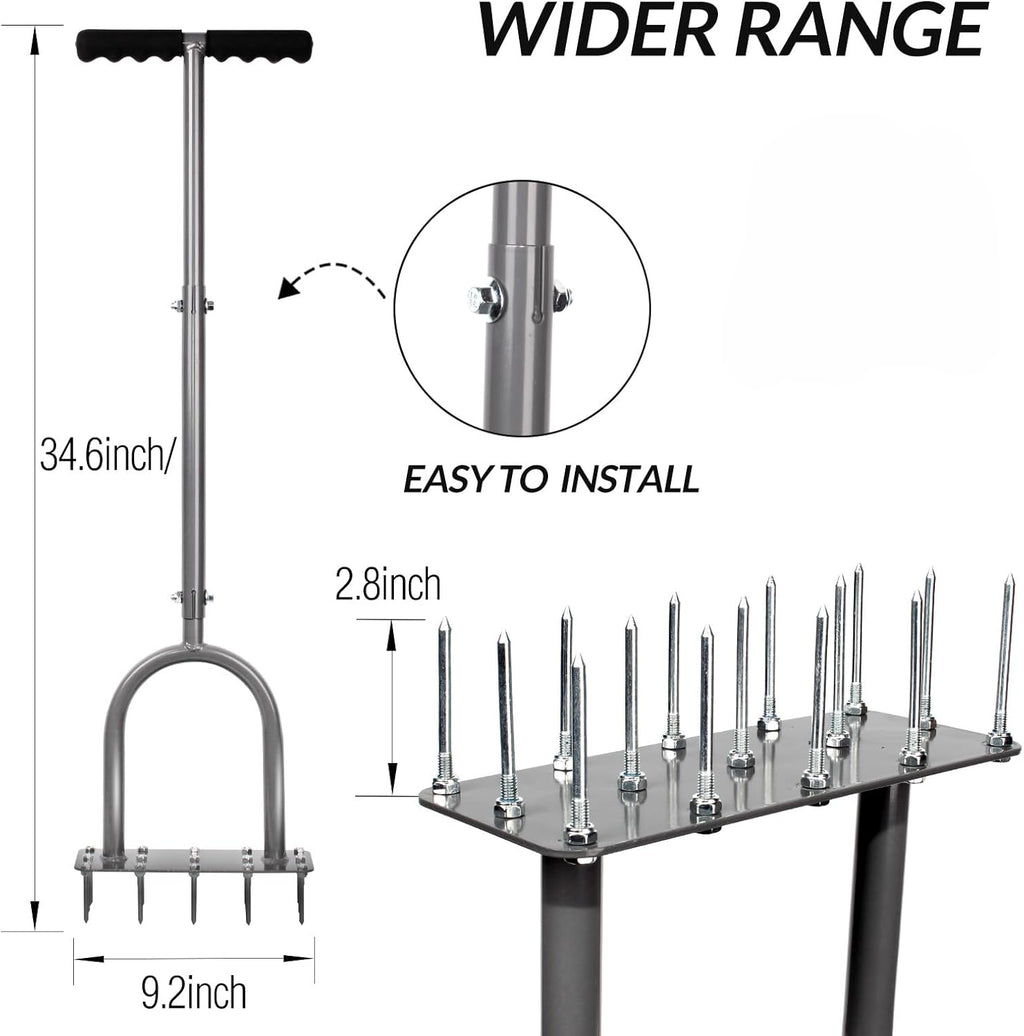 Greenhaus Gardening Manual Lawn Aerator with 15 Iron Spikes and Cushioned T-Handle