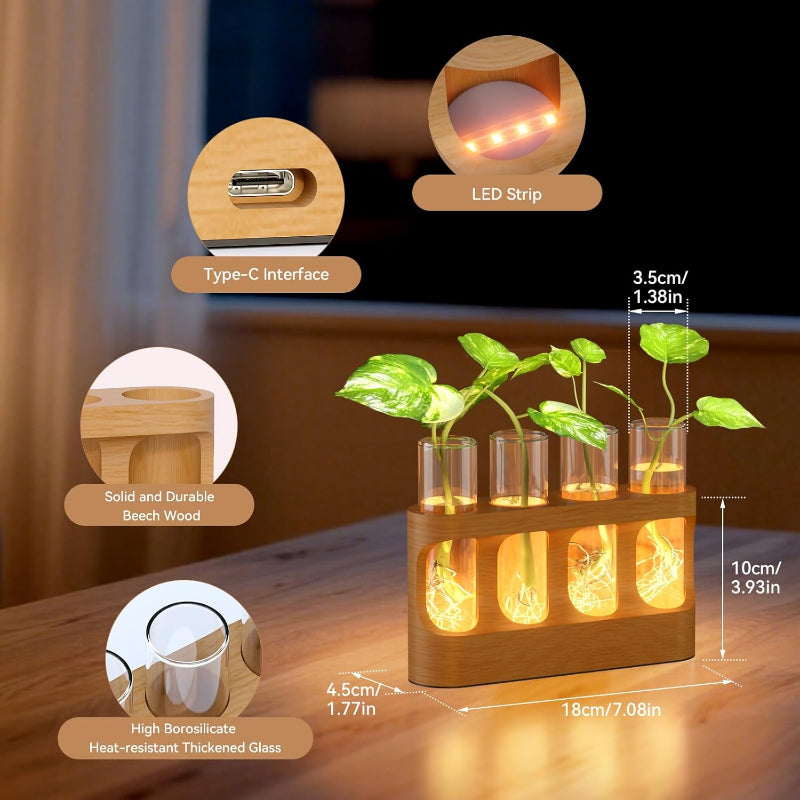 Greenhaus Gardening Wooden Plant Propagation Stand with Glass Bulb Vases