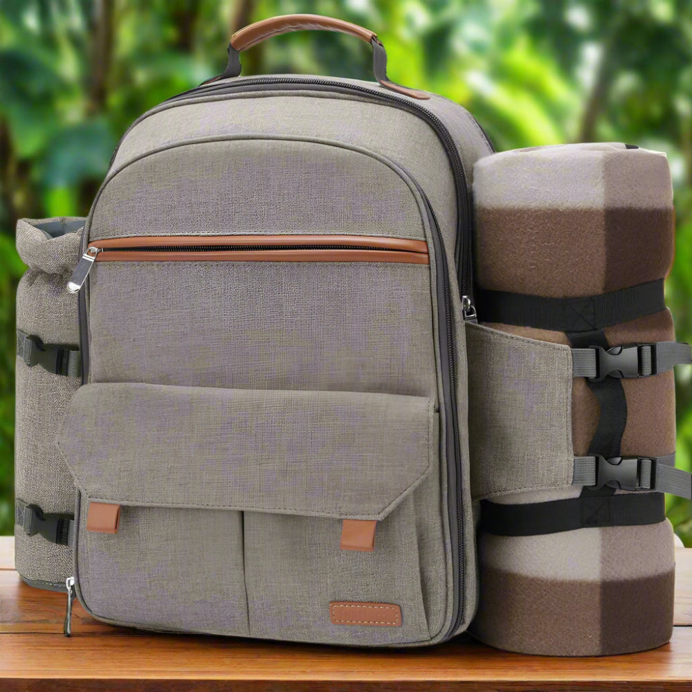 Greenhaus Gardening Deluxe Picnic Backpack Set for 4 People