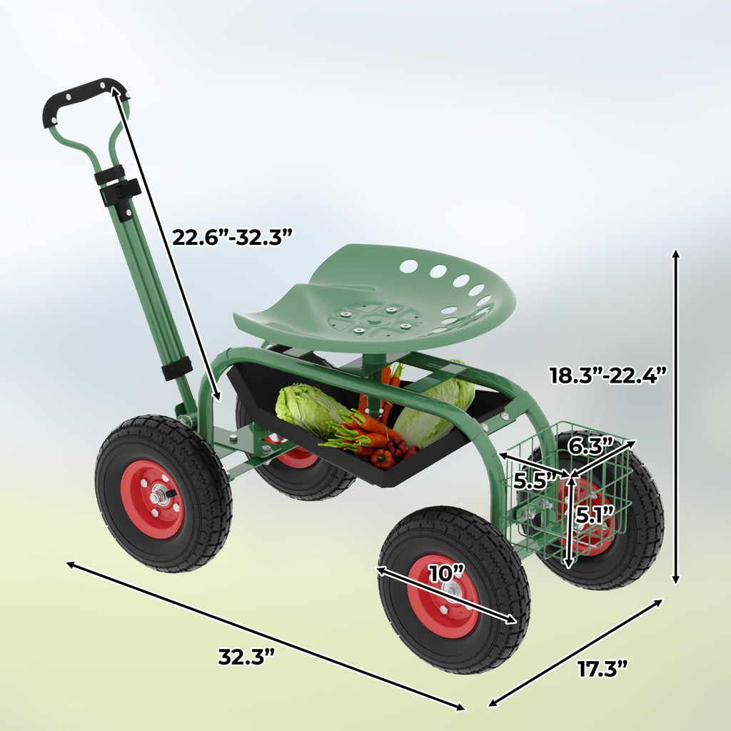 Greenhaus Gardening Garden Utility Cart with 360° Rotating Seat