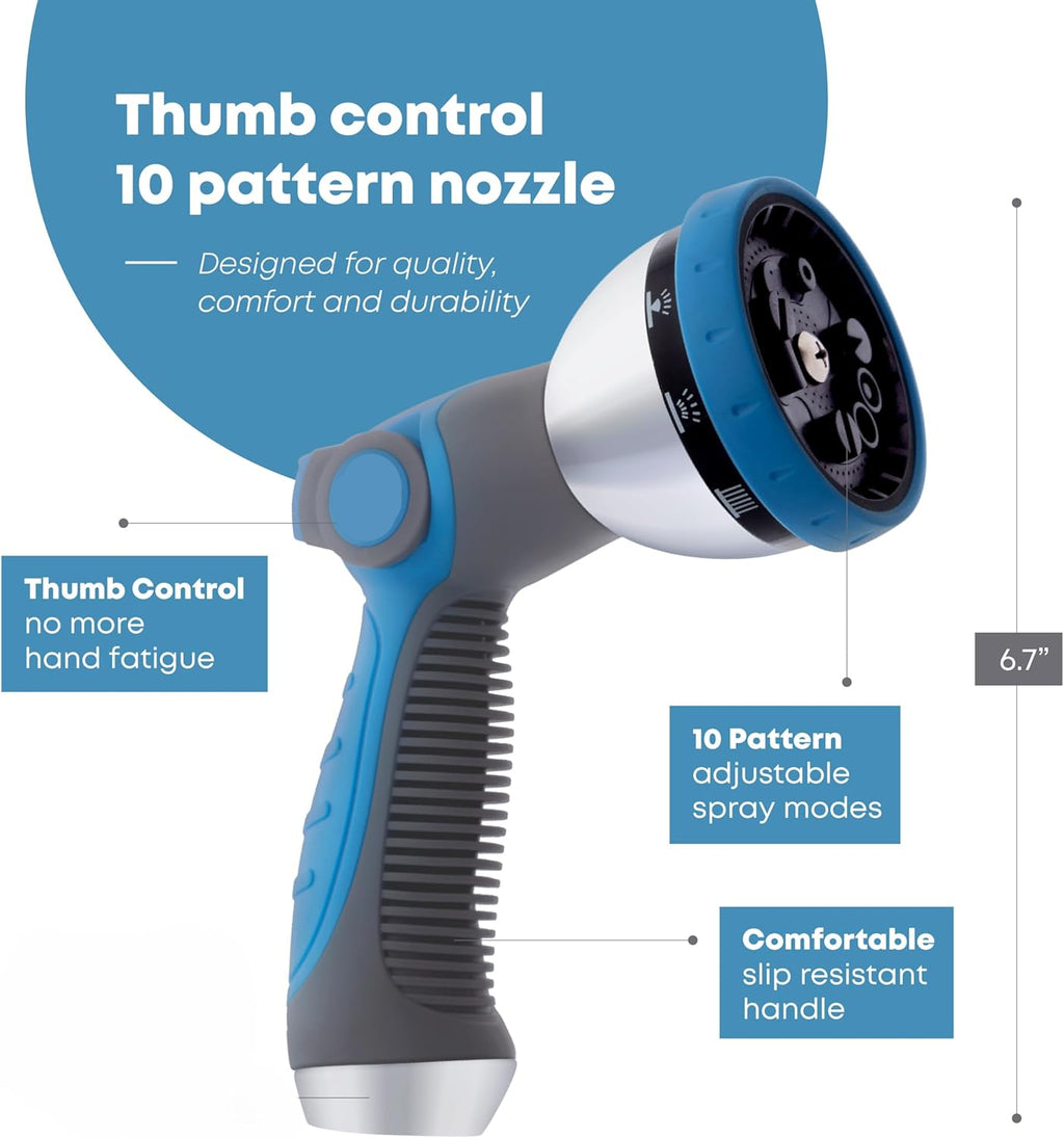 Greenhaus Gardening Thumb Control Garden Hose Nozzle with 10 Spray Patterns