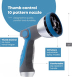 Greenhaus Gardening Thumb Control Garden Hose Nozzle with 10 Spray Patterns