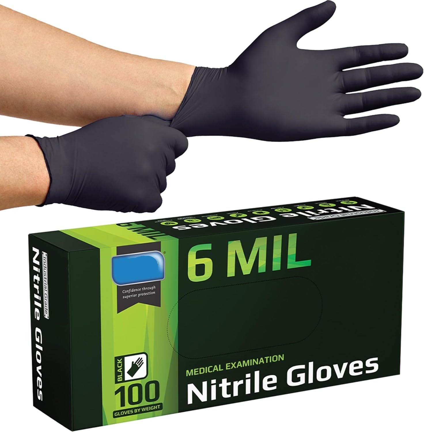 Greenhaus Gardening Heavy Duty Black Nitrile Disposable Gloves, 6 Mil, Latex-Free