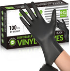 Greenhaus Gardening Black Disposable Vinyl Gloves, Food Grade, Latex-Free & Powder-Free