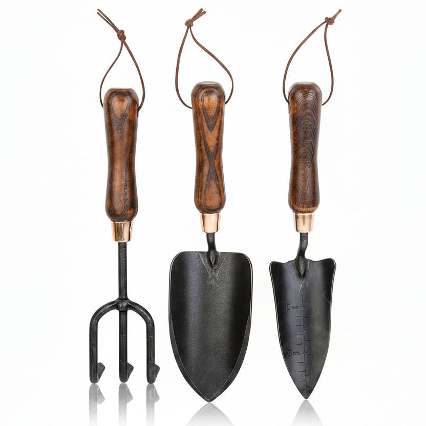 Greenhaus Gardening Premium 3-Piece Carbon Steel Garden Tool Set with Wooden Handles