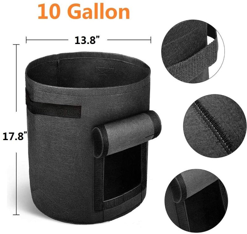 Greenhaus Gardening Black Non-Woven Grow Bags with Harvest Access Window