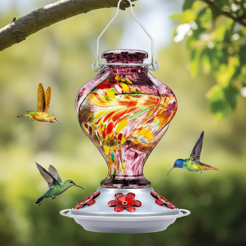 GreenHaus Gardening Hand Blown Glass Hummingbird Feeder