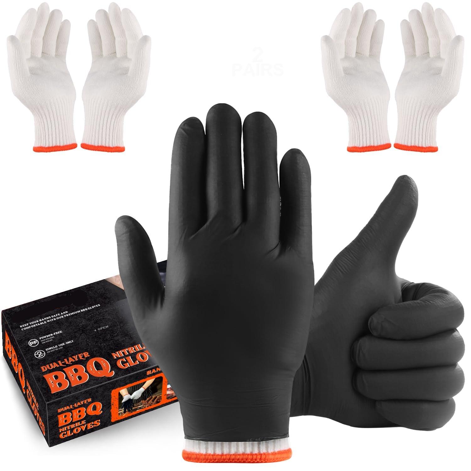 Greenhaus Gardening BBQ Gloves Set with 10 Mil Nitrile Gloves & Cotton Liners