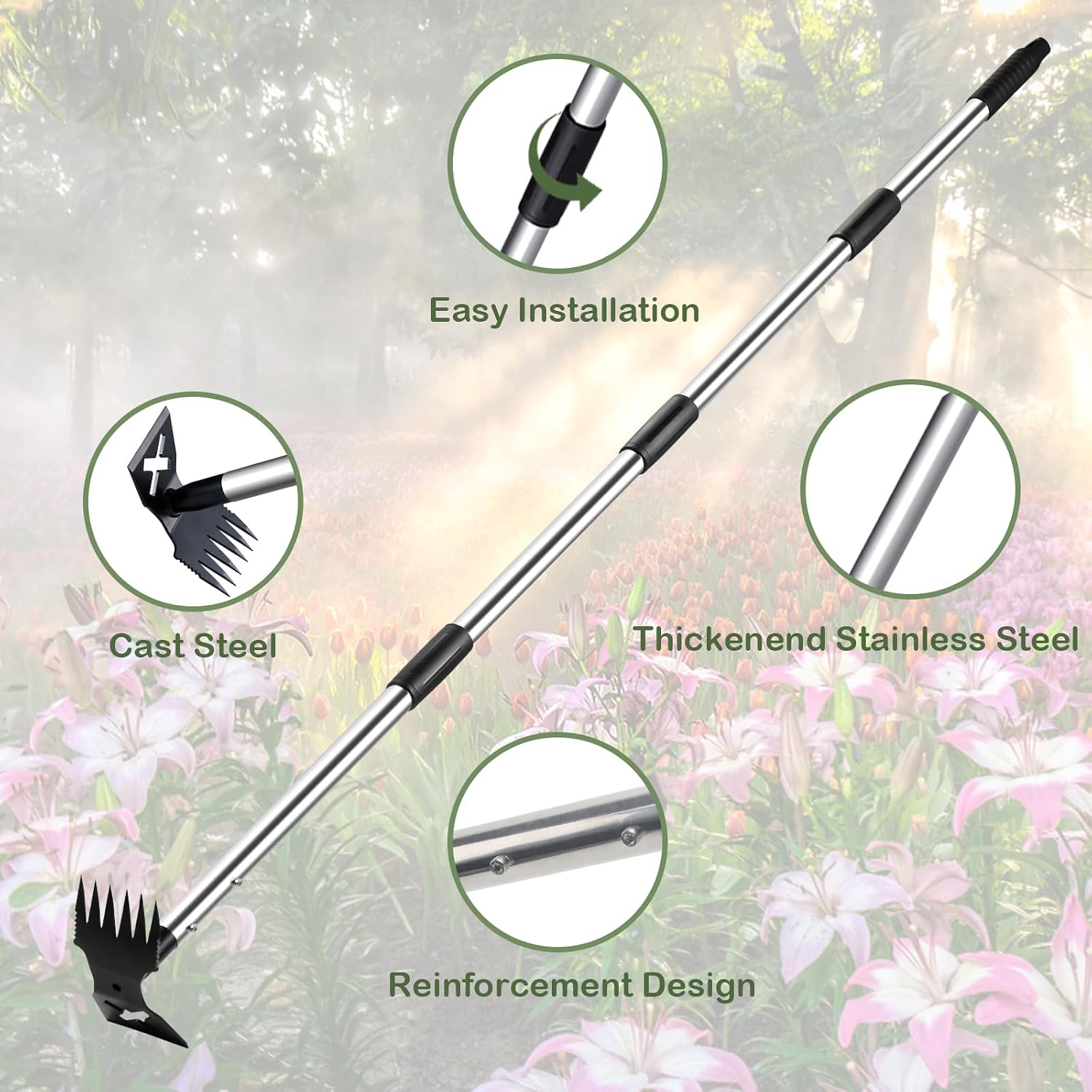 Greenhaus Gardening 2-in-1 Weed Puller Tool with 60-Inch Adjustable Handle