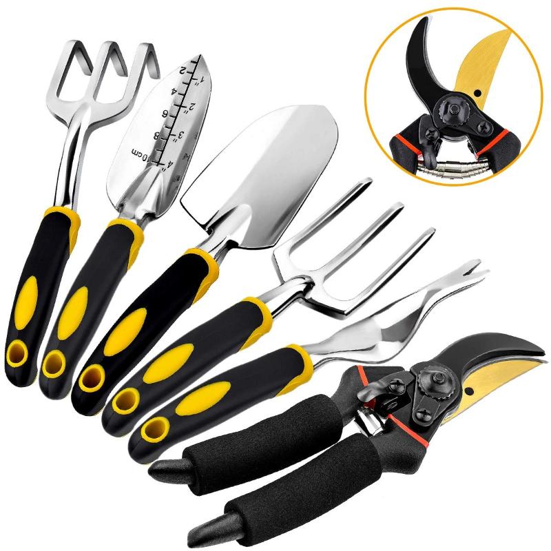 GreenHaus Gardening 6-Piece Heavy Duty Garden Hand Tools for Digging & Weeding