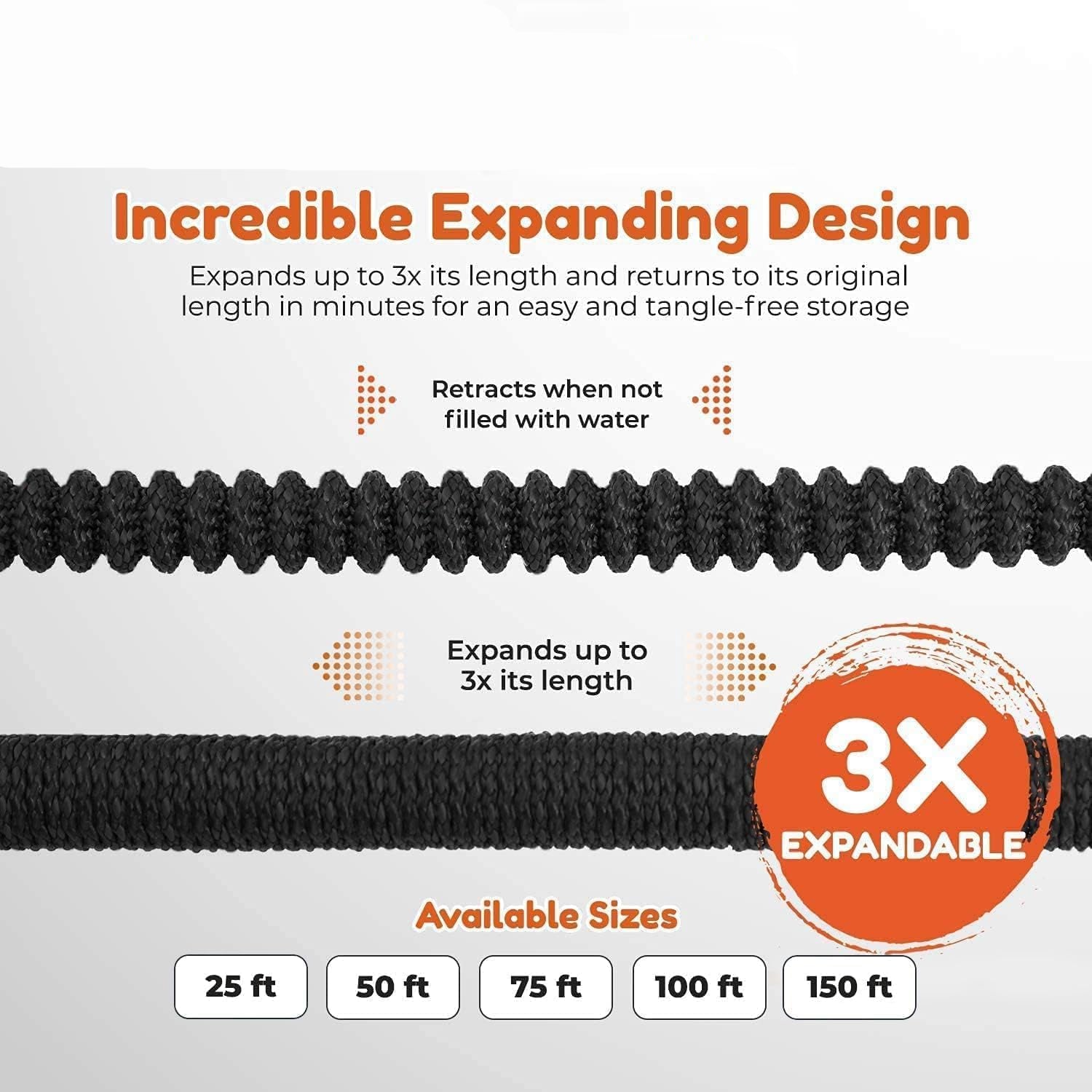 Greenhaus Gardening Expandable Garden Hose with 8-Pattern Spray Nozzle, 50 FT